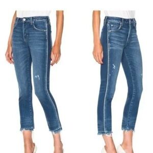 High-Rise Cropped Denim with Raw Edge Detail